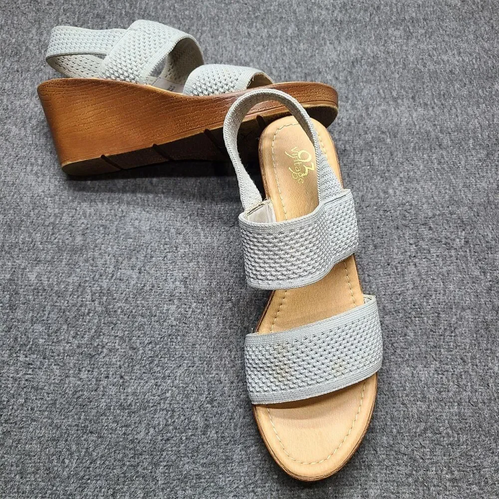 93 Vintage Dallas 2 Shoes Womens Size 9.5M Gray Wedge Sandals Fabric Comfortable